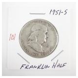 1951-S Franklin Half Dollar 90% Silver Coin