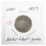 1857 Seated Liberty Quarter Worn Condition