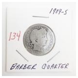 1909-S Barber Quarter Silver Coin