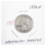 1934-D Washington Quarter Silver Coin