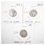 Lot of 3 1918 Mercury Dimes S and D