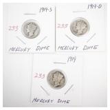 Lot of 3: 1919, 1919-D, and 1919-S Mercury Dime Collection