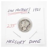 1921 Mercury Dime Low Mintage US Silver Coin