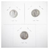 Set of 3 Mercury Dimes 1924, 1924-S, 1924-D