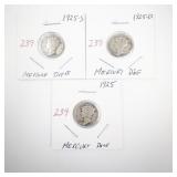 1925, 1925-S, and 1925-D Mercury Dime Silver Coins Set