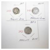 1927 Mercury Dime Set with 1927, 1927-D, and 1927-S