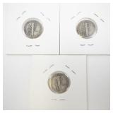 1927 Mercury Dime Set with 1927, 1927-D, and 1927-S
