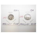 1928 and 1928-S Mercury Dimes in 2x2 Holders