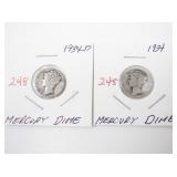 Lot of 2 1934 Mercury Dimes - 1934 and 1934-D