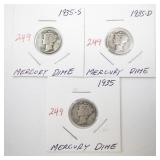 1935 Mercury Dime Coin Trio - 1935, 1935-D, 1935-S