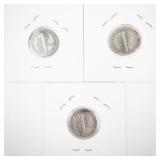 Group of 3 - 1936 Mercury Dime Collection with 1936-P, 1936-D, and 1936-S