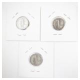 Lot of 3 Mercury Dimes 1938-S, 1938, 1938-D