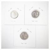 Set of 3 Mercury Dimes 1941, 1941-D, 1941-S