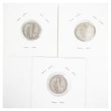 Lot of 3 Mercury Dimes 1944, 1944-D, 1944-S
