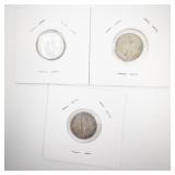 Set of 3 1945 Mercury Silver Dimes (P, D, S Mint Marks)