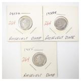 Set of 3 Roosevelt Dimes 1955, 1955-D and 1955-S