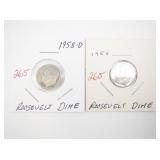 1958 and 1958-D Roosevelt Dimes in Holders