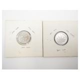 Pair of 1964 Roosevelt Dimes (One 1964-D) in Holders