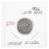 1866 Shield Nickel with Rays 5 Cents Coin