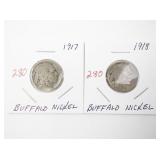 1917 and 1918 Buffalo Nickel Coins Set