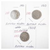 Set of 3 Coins: 1921, 1923, 1923-S Buffalo Nickels