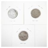 Lot of 3 Buffalo Nickels 1928, 1928-D, and 1928-S