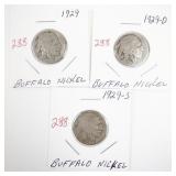 1929 Buffalo Nickel Coin Trio Including 1929, 1929-D, 1929-S