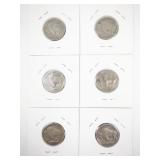 Set of 6 Buffalo Nickels 1930-1935 Assorted Dates and Mints
