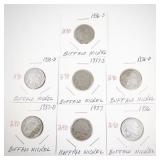 Set of 7 Buffalo Nickels 1936-1937 Mixed Mint Marks