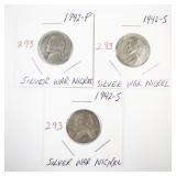 Set of 3 1942 Silver War Nickels P/S Mintmarks