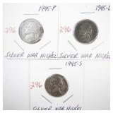 1945 P, D, S Silver War Nickel Set