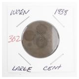 1838 Large Cent Coin - Worn Condition