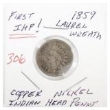 1859 First Indian Head Penny Laurel Wreath Copper Nickel