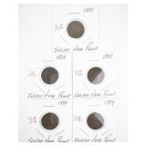 Set of 5 Indian Head Pennies 1890-1894