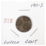 1911-S Lincoln Wheat Cent Penny