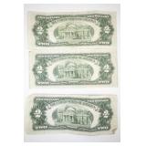 3 Red Seal $2 Bills Series 1953, 1953A, 1953B