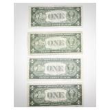 Set of 4 Silver Certificates Series 1935 E $1 Bills