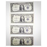 4 US Silver Certificate One Dollar Bills 1935E 1935G 1957 Series