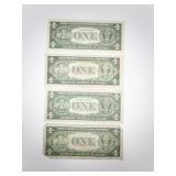 4 US Silver Certificate One Dollar Bills 1935E 1935G 1957 Series