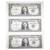 3 Uncirculated 1957A $1 Silver Certificates Consecutive Serial Numbers