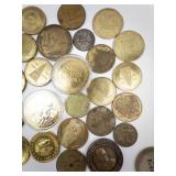 Bag of Miscellaneous Vintage Tokens, So-Called Dollars, and Wooden Nickels