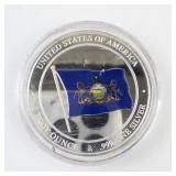 .999 Fine Silver Pennsylvania State Bird and Flower 1 Troy Oz Coin