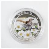 Georgia State Bird Brown Thrasher Cherokee Rose 1 Troy Ounce .999 Fine Silver Round