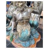 Large Merman and Triton Base Glass-Top Table with Sculptural Details