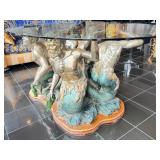 Large Merman and Triton Base Glass-Top Table with Sculptural Details