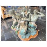 Large Merman and Triton Base Glass-Top Table with Sculptural Details