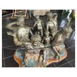 Large Merman and Triton Base Glass-Top Table with Sculptural Details