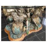 Large Merman and Triton Base Glass-Top Table with Sculptural Details