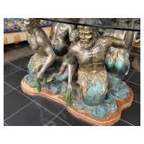 Large Merman and Triton Base Glass-Top Table with Sculptural Details