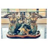 Large Merman and Triton Base Glass-Top Table with Sculptural Details
